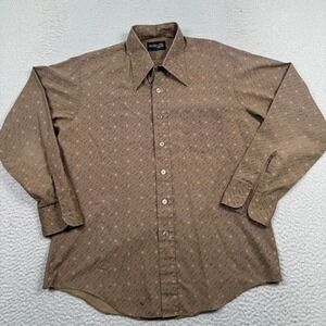 VTG Studio One Shirt Men 16-16.5 Button-Up Geometric Long Sleeve 70s Disco Brown